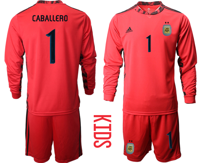 Youth 2020-2021 Season National team Argentina goalkeeper Long sleeve red #1 Soccer Jersey1
